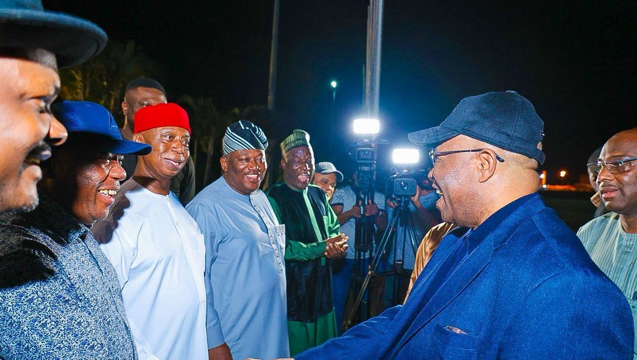 Senators storm Abuja Airport to welcome Akpabio from 'Vacation'